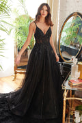 A-Line Beaded Gown With Lace Detail-0