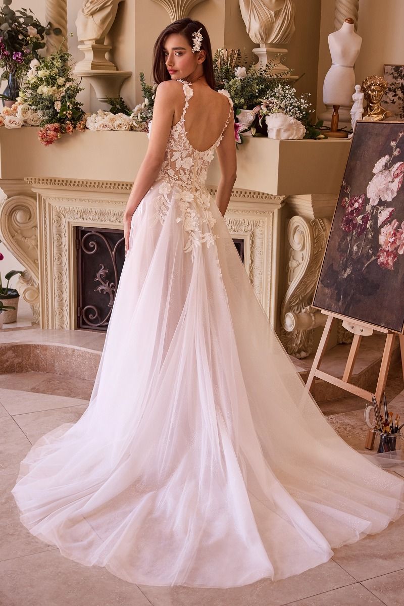 Lace Appliqued A-Line Tule Wedding Dress-2