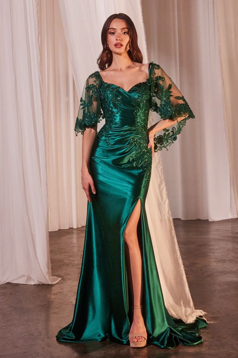 Stretch Satin Fitted Dress & Removable Lace Caplet-4