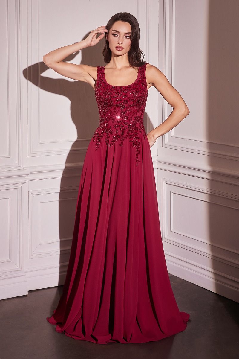 Chiffon A-Line Beaded Lace Bodice Dress With Removable Cape-3