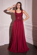 Chiffon A-Line Beaded Lace Bodice Dress With Removable Cape-3