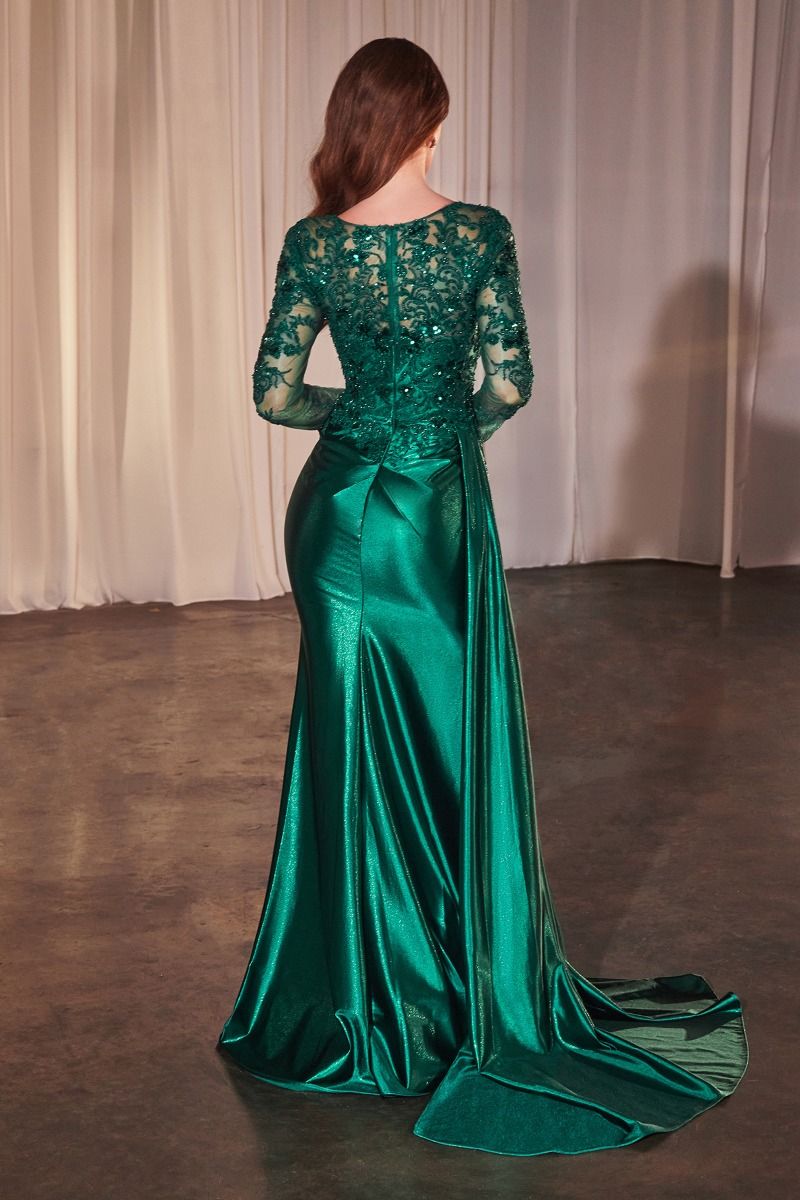 Long Sleeve Lace & Satin Fitted-1