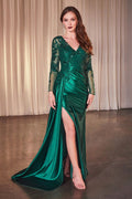 Long Sleeve Lace & Satin Fitted-0