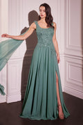 Chiffon A-Line Gown & Long Cape Sleeves-4