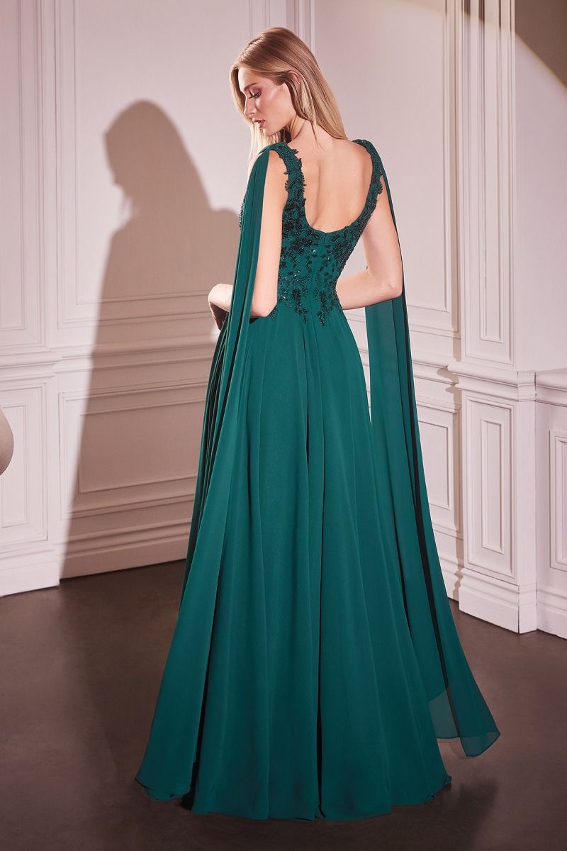 Chiffon A-Line Gown & Long Cape Sleeves-3
