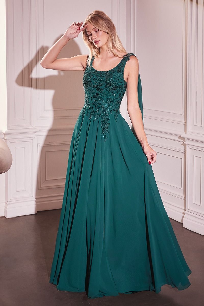 Chiffon A-Line Gown & Long Cape Sleeves-2