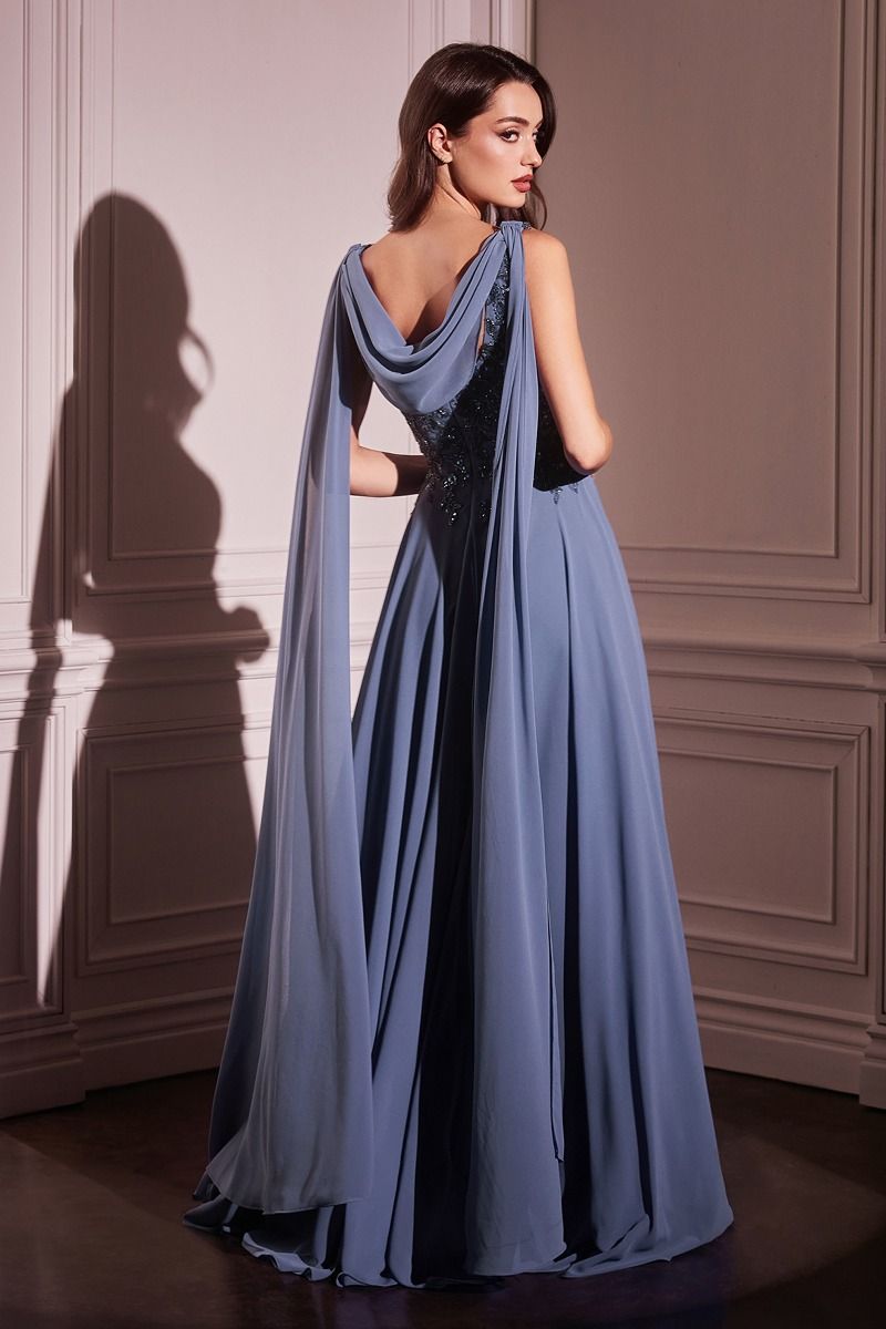 Chiffon A-Line Gown & Long Cape Sleeves-1