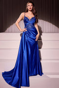 Fitted Satin & Lace Evening Gown-2
