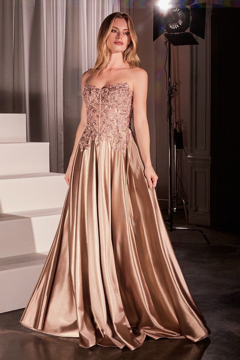 Off The Shoulder Lace & Satin A-Line Dress-5
