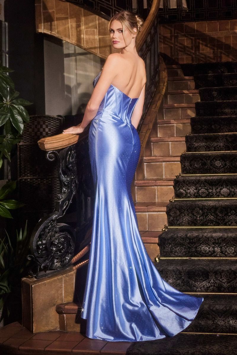 Strapless Fitted Micro Crystal Satin Dress-2