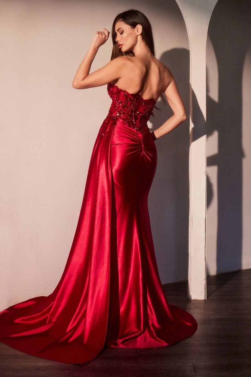 Strapless Sweetheart Fitted Satin Dress-3