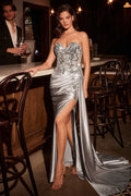 Strapless Sweetheart Fitted Satin Dress-6
