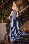 Off The Shoulder Satin & Lace Dress-5