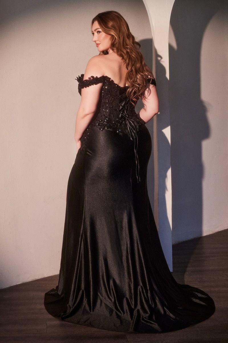 Off The Shoulder Lace & Satin Curve Dress-1