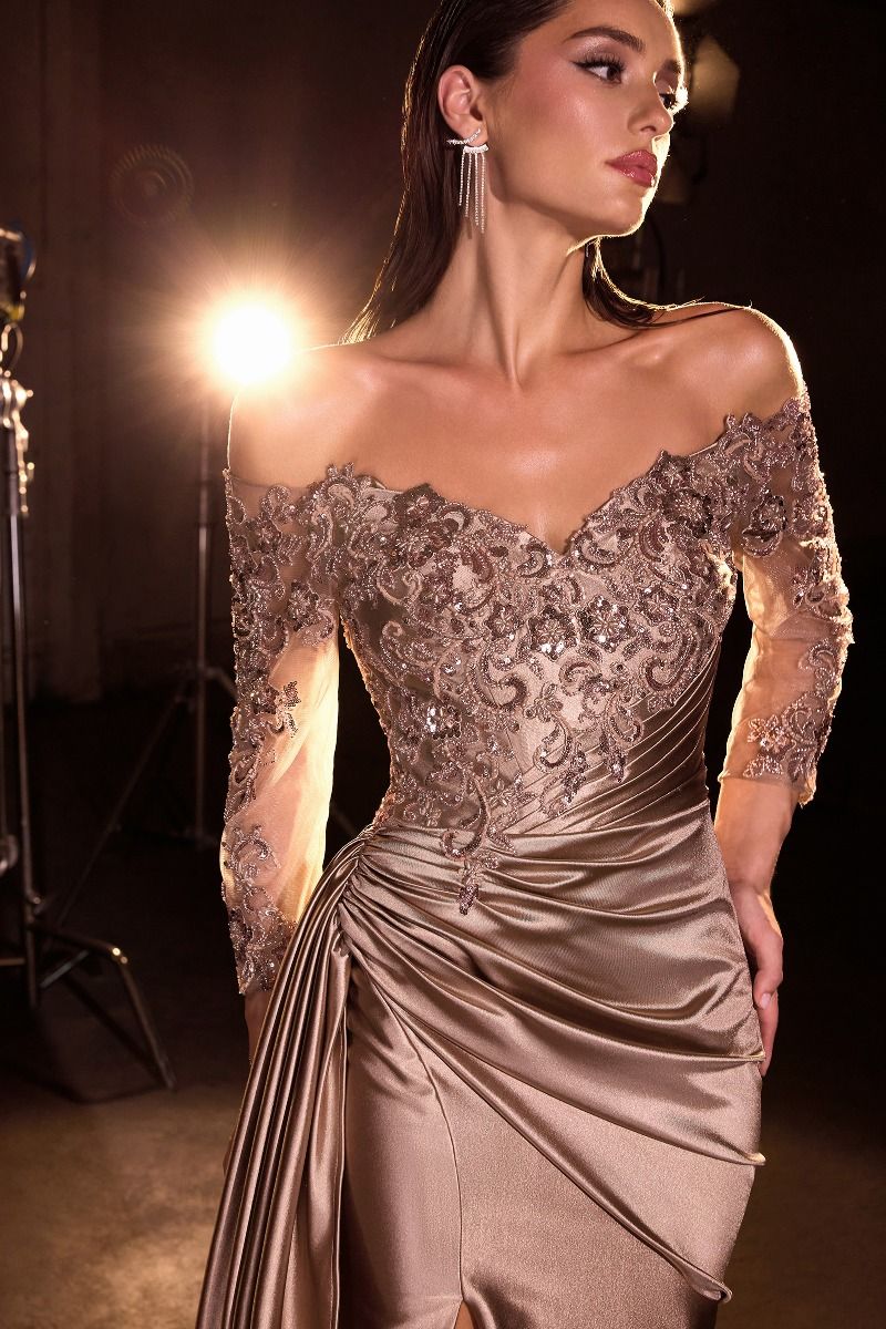Long Sleeve Lace & Satin Fitted-2