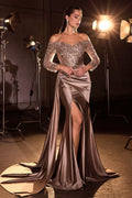 Long Sleeve Lace & Satin Fitted-1