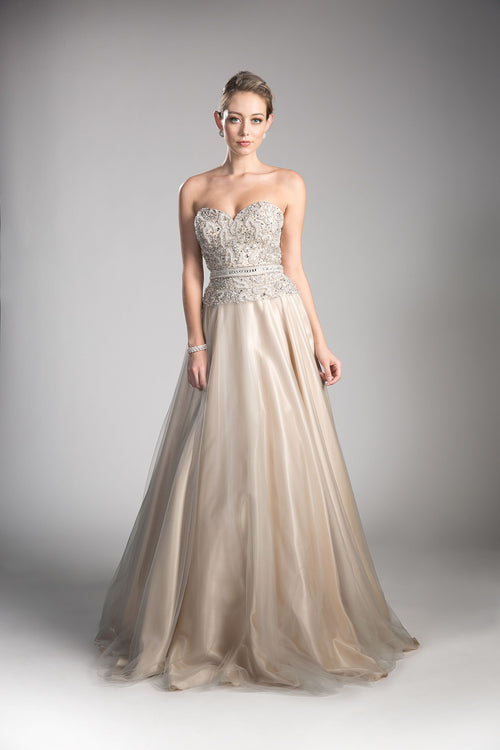 Beaded Lace Bodice Tulle Ball Gown-0