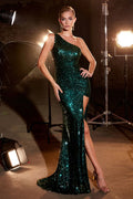 One Shoulder Sequin Evening Gown-0