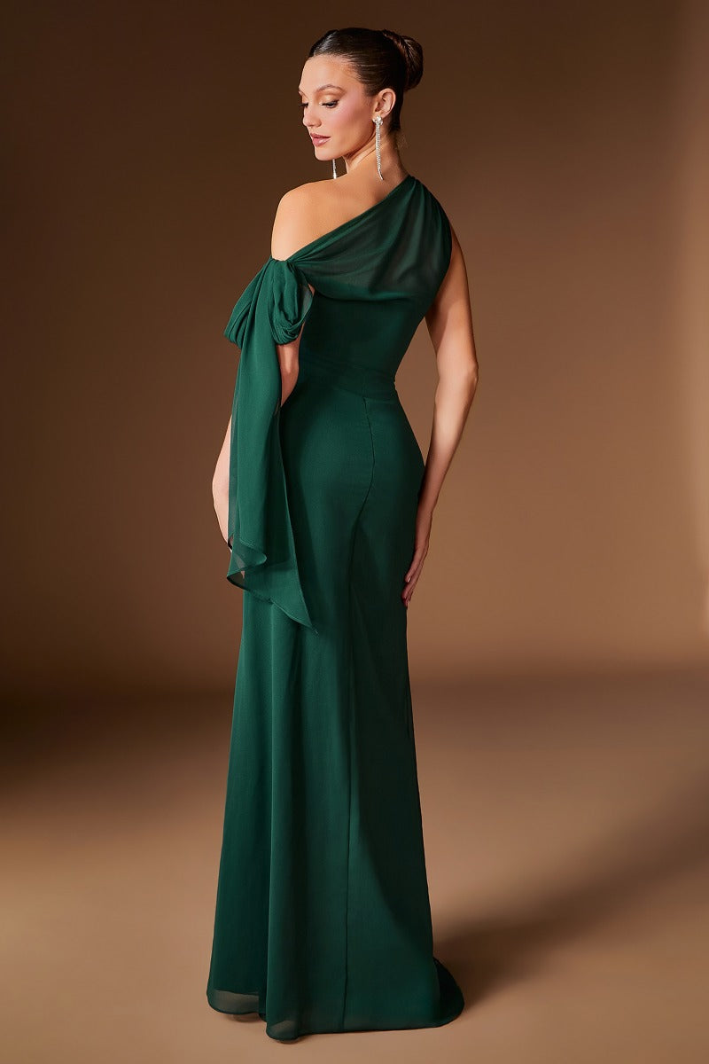 Elegant One-Shoulder Chiffon Formal Gown | Beaded Waist & Draped Sash | Mother Of The Bride Dress-0