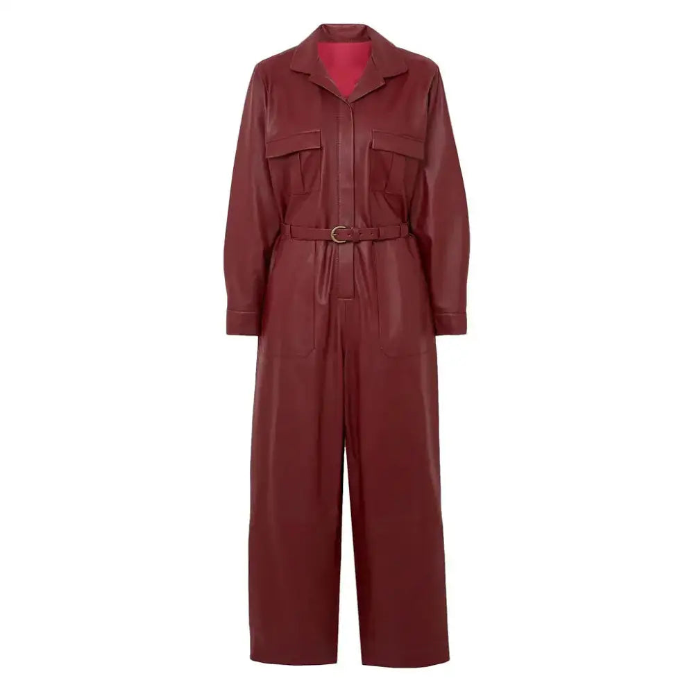 Women’s Cherry Red Leather Jumpsuit-2