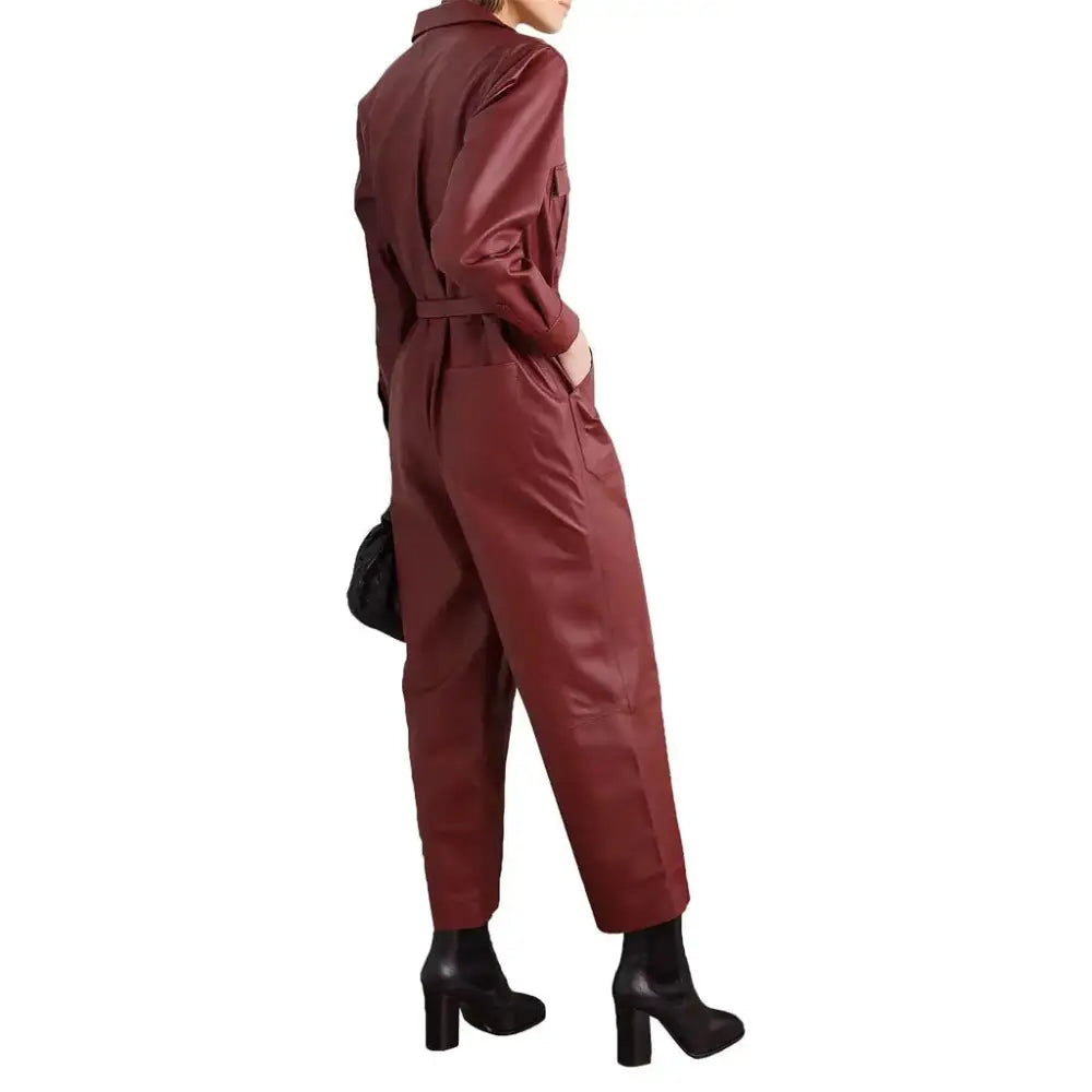 Women’s Cherry Red Leather Jumpsuit-1