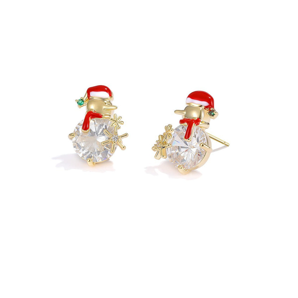 Christmas Snowman Gold Earrings