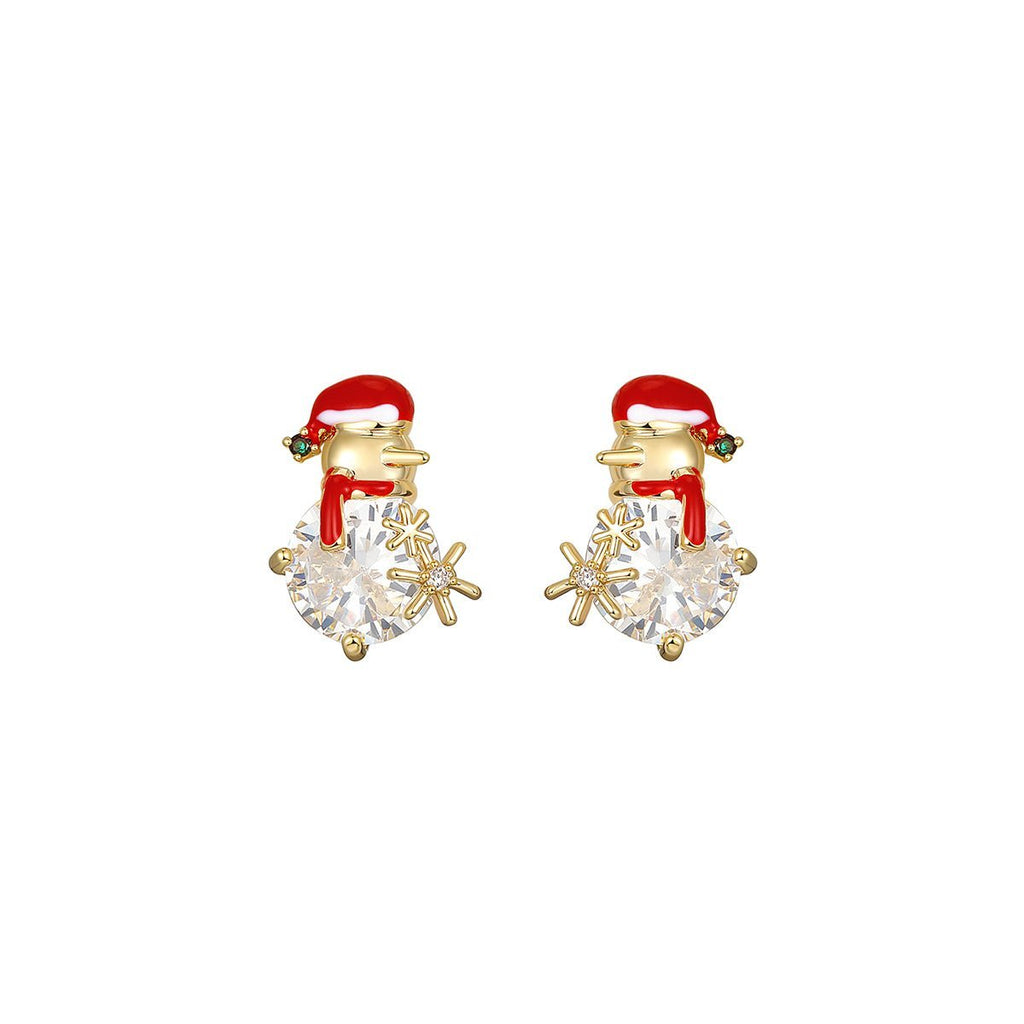 Christmas Snowman Gold Earrings
