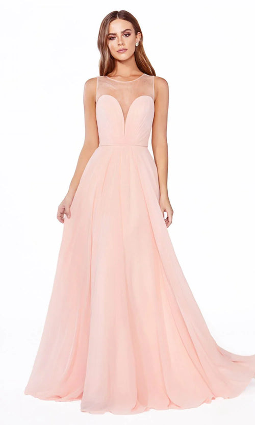 A-Line Chiffon Dress with Illusion Neckline-0