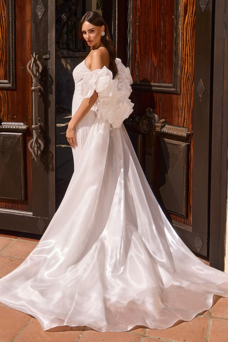 Shimmering Crystal Mermaid Wedding Gown With Detachable Sleeves & Overskirt | Two-Look Bridal Dress-2
