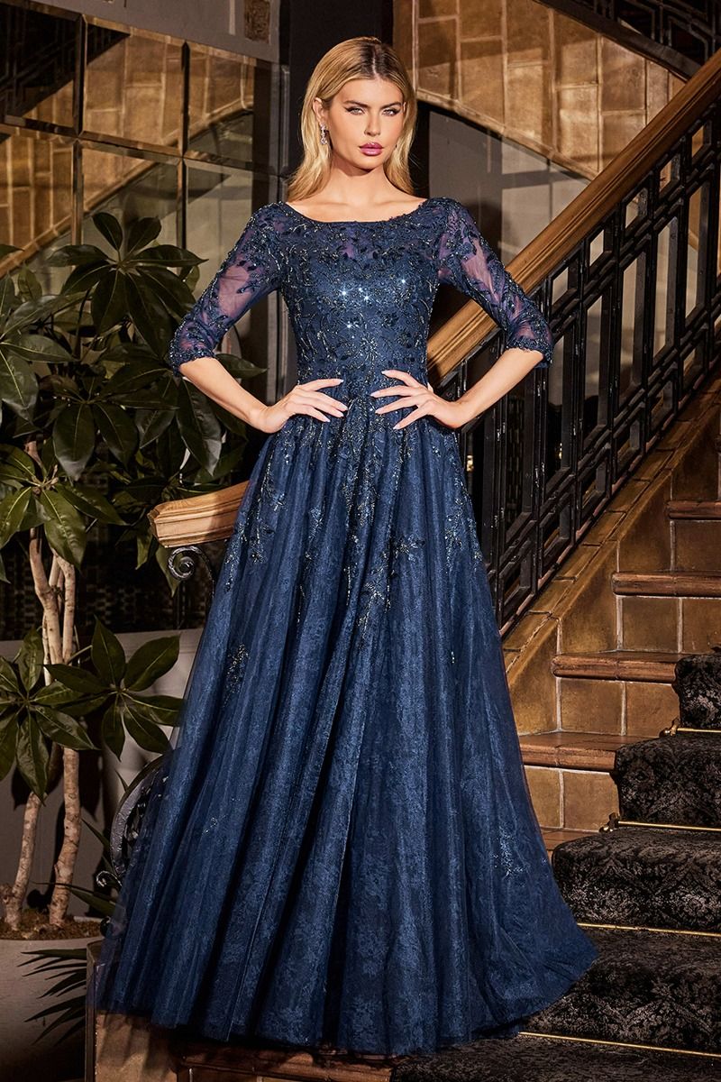 A-Line Lace & Tulle Modest Gown-2
