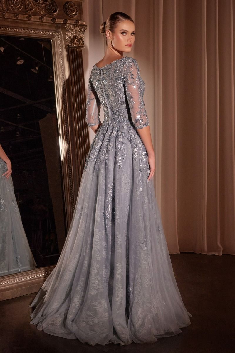 A-Line Lace & Tulle Modest Gown-3
