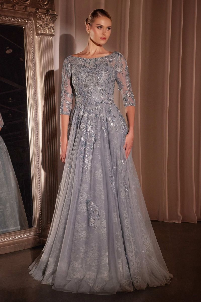 A-Line Lace & Tulle Modest Gown-4