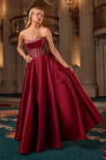 Strapless Satin With Crystal Embellishment-5