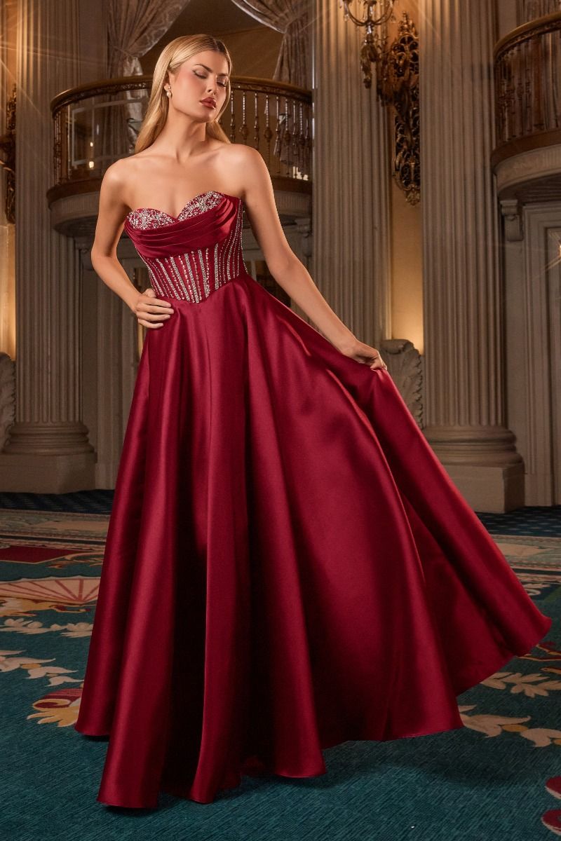 Strapless Satin With Crystal Embellishment-5