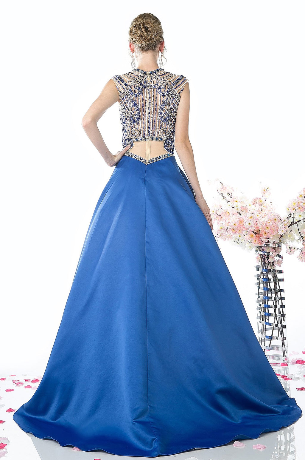 Beaded Bodice Satin Ball Gown-1