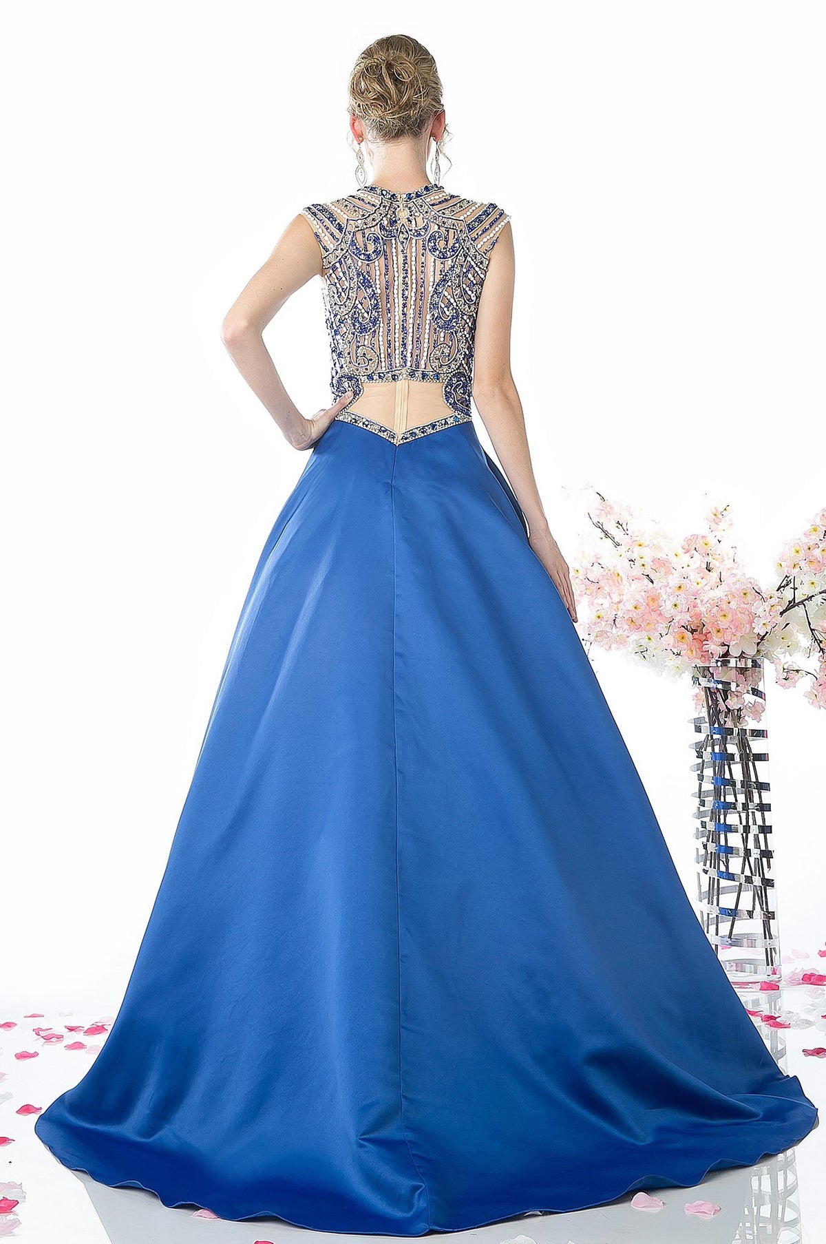 Beaded Bodice Satin Ball Gown-1