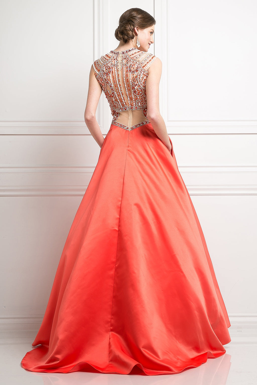 Beaded Bodice Satin Ball Gown-3