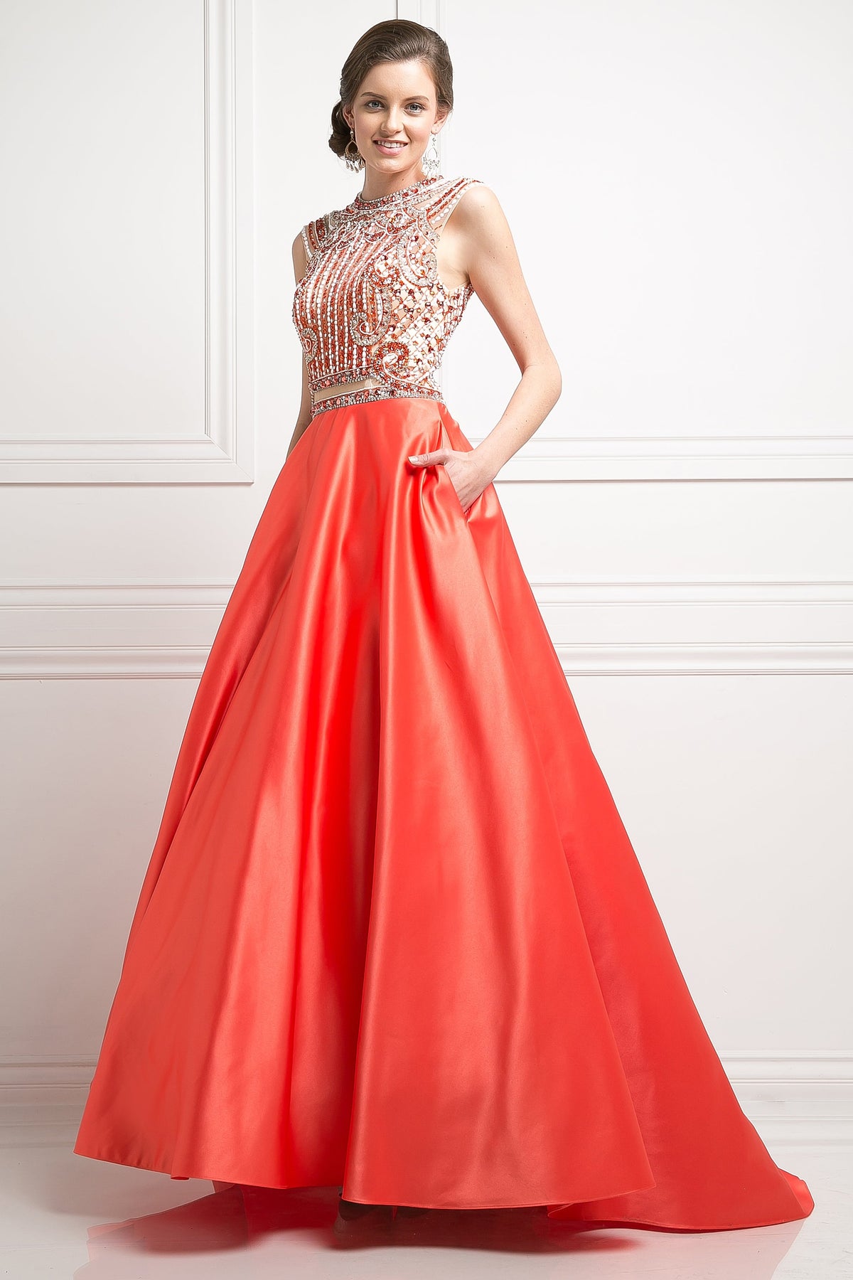 Beaded Bodice Satin Ball Gown-2
