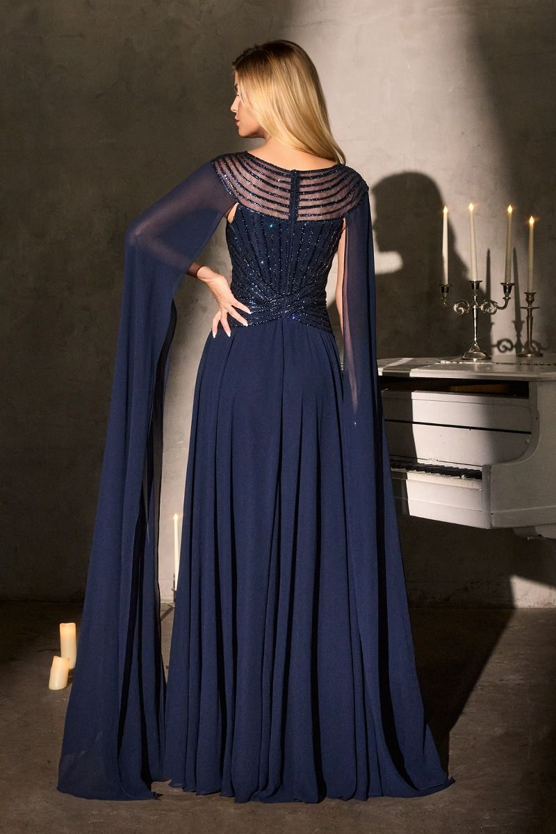 A-Line Evening Gown with a Bateau Neckline and a Beaded Bodice-4