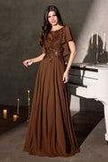 A-Line Silhouette Dress, Illusion Neckline, Sequin Embroidery and Ruffled Sleeves-0