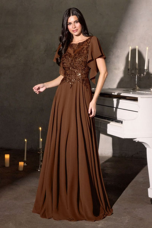A-Line Silhouette Dress, Illusion Neckline, Sequin Embroidery and Ruffled Sleeves-0