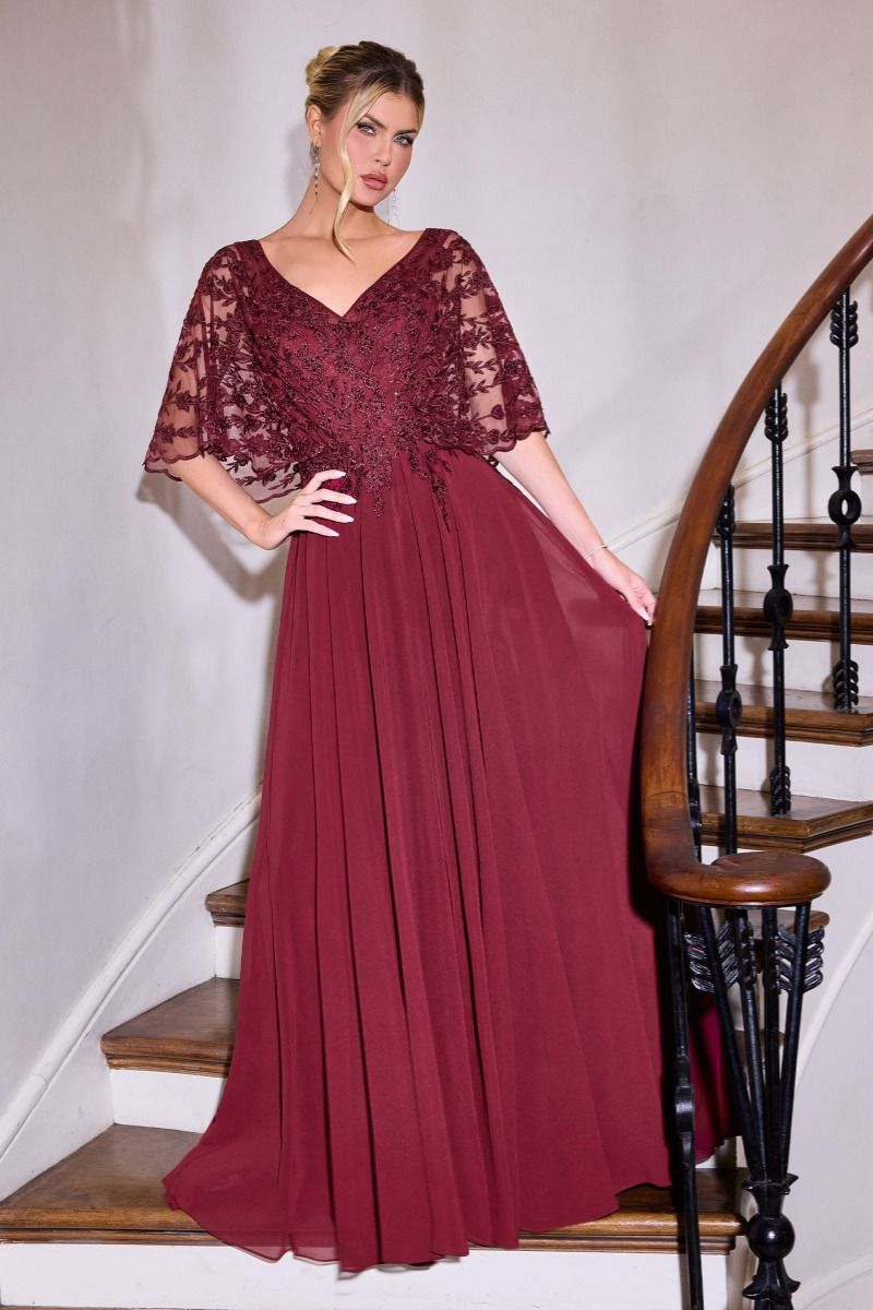 Flowing Gown V-Neckline and a Embroidered Lace Bodice-2