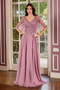 Flowing Gown V-Neckline and a Embroidered Lace Bodice-1