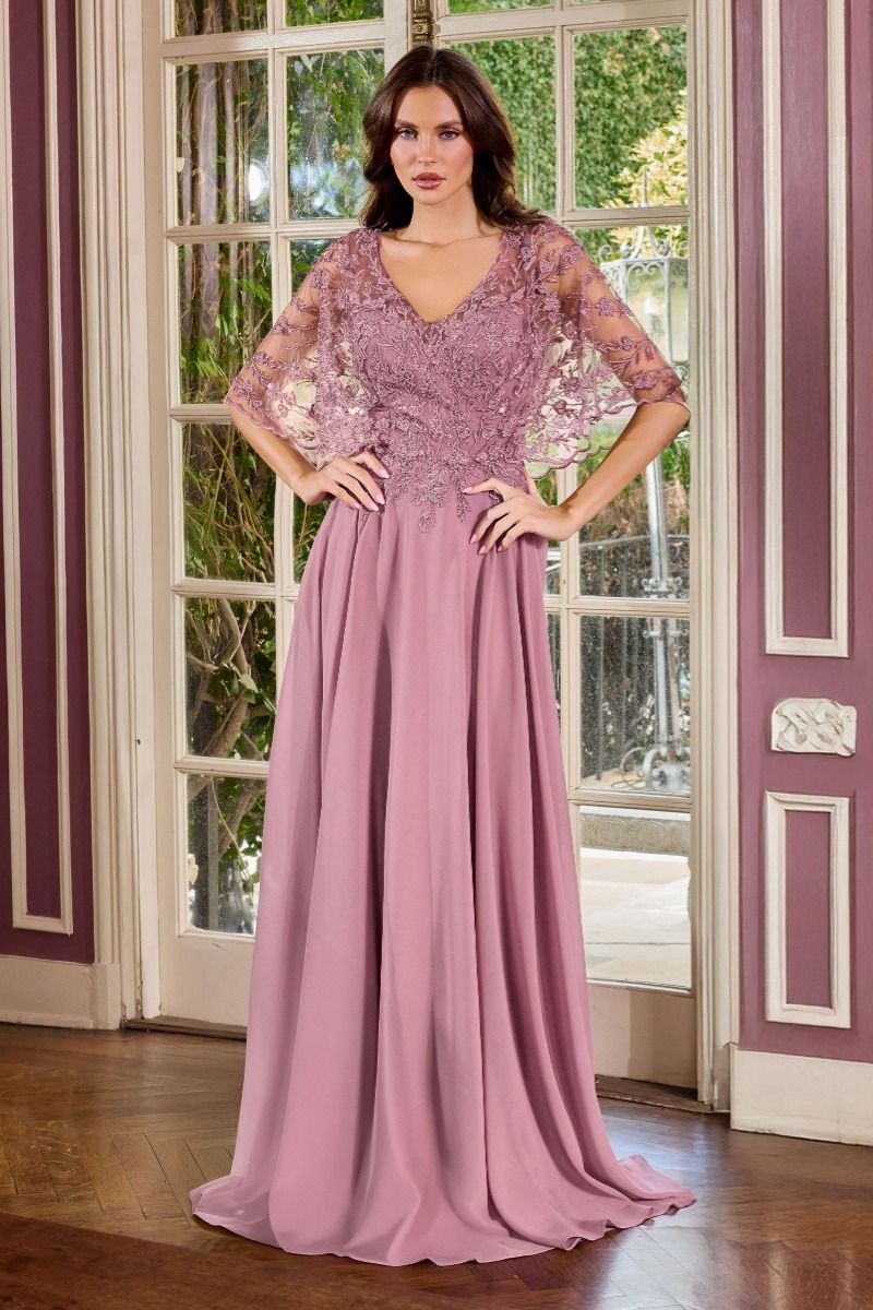 Flowing Gown V-Neckline and a Embroidered Lace Bodice-1
