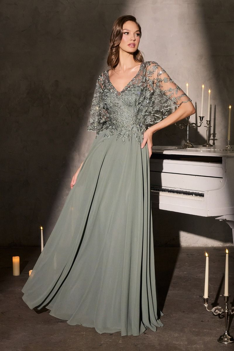 Flowing Gown V-Neckline and a Embroidered Lace Bodice-3