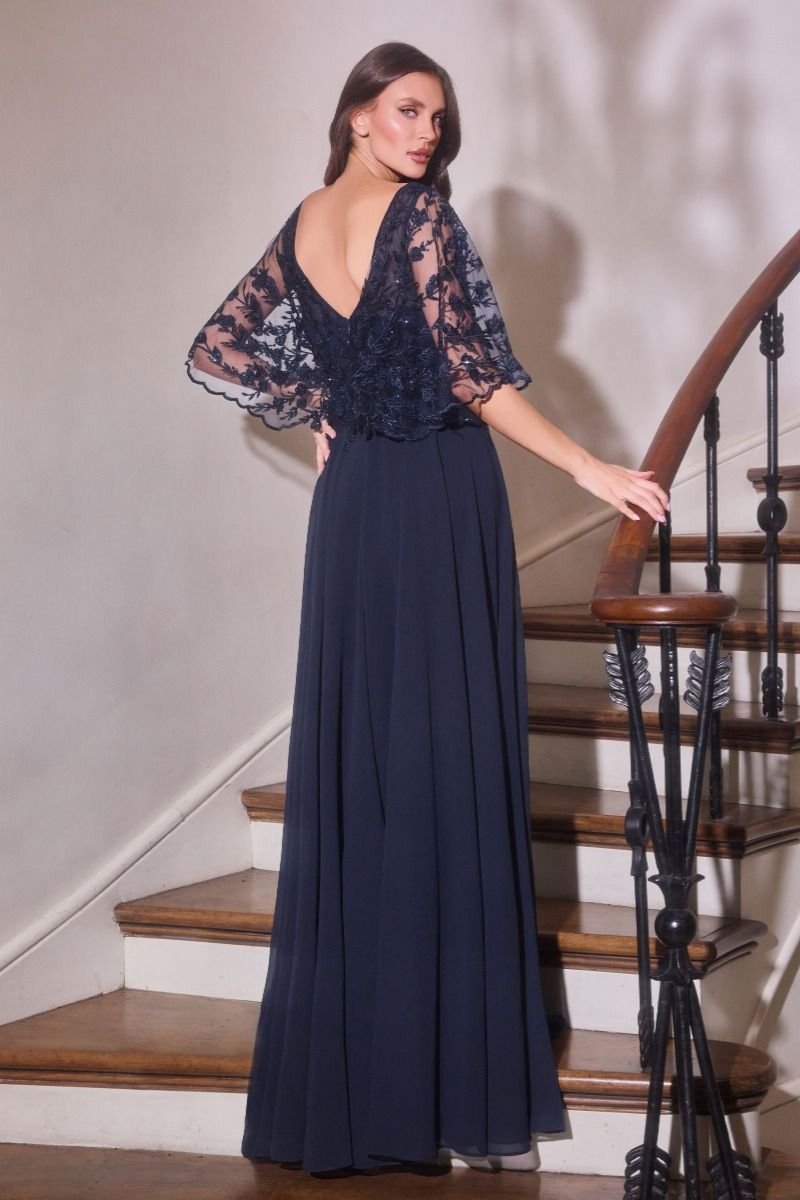 Flowing Gown V-Neckline and a Embroidered Lace Bodice-4