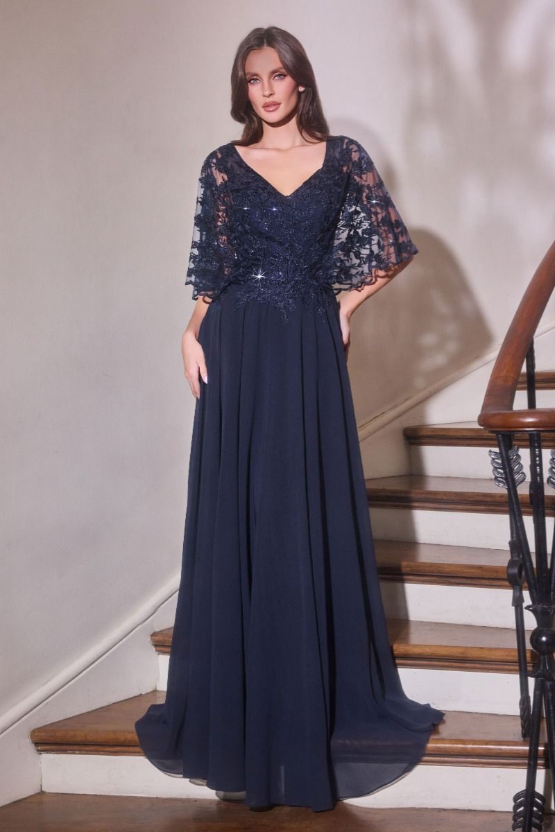 Flowing Gown V-Neckline and a Embroidered Lace Bodice-5