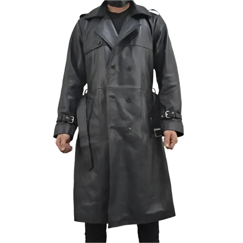 Men’s Black Leather Trench Coat