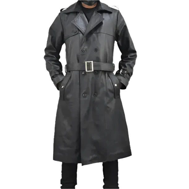 Men’s Black Leather Trench Coat