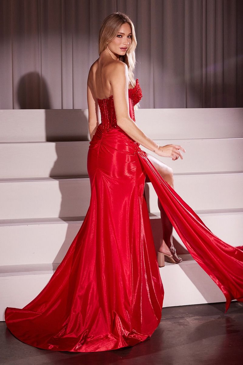 Strapless Stretch Taffeta Fitted Gown-7